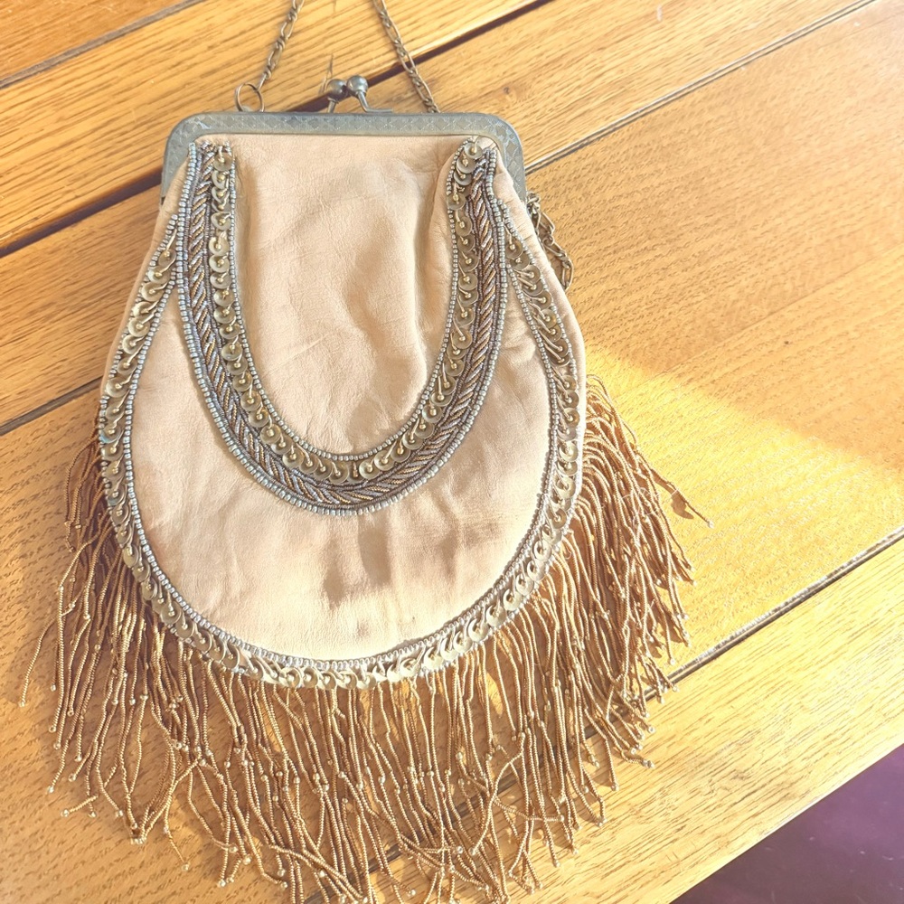 Free People Tan Fringe Clutch
